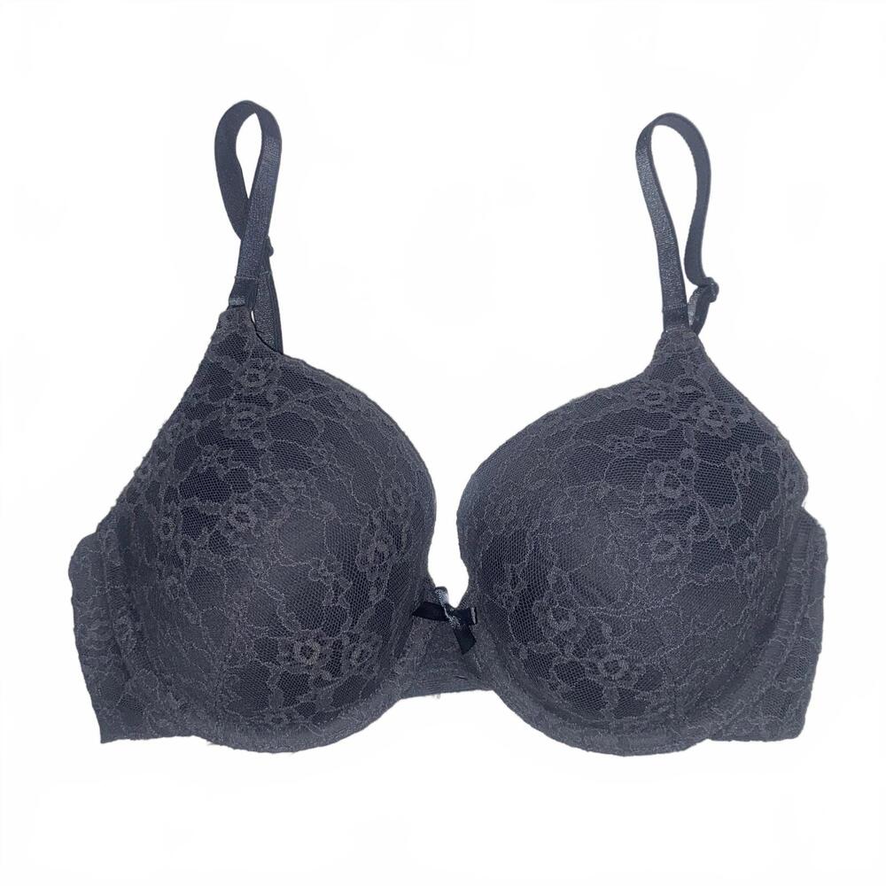Victoria’s Secret Bra 34C Gray Lace Lined Perfect Coverage Underwire Lingerie